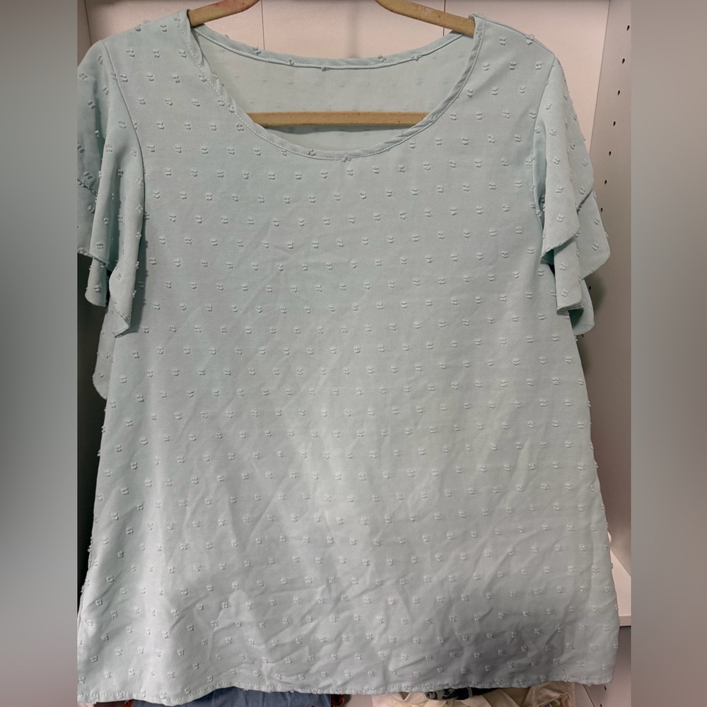 SHEIN Women’s Mint Green textured Ruffle short Sleeve Top